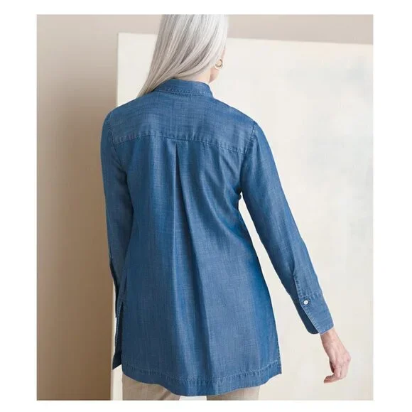 Chico's Ruffle Denim Tunic - Picture 4 of 11